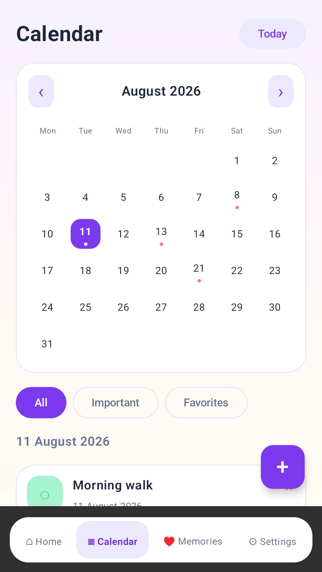 Eventful Diary calendar screen