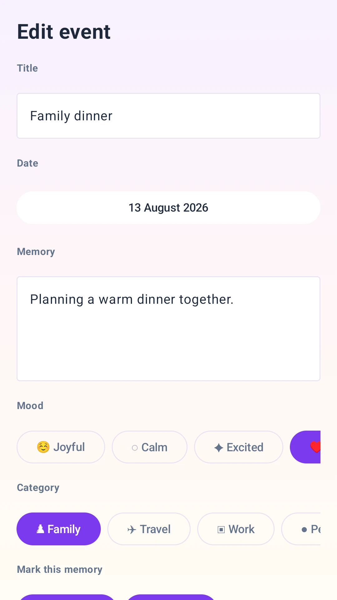 Eventful Diary edit event screen