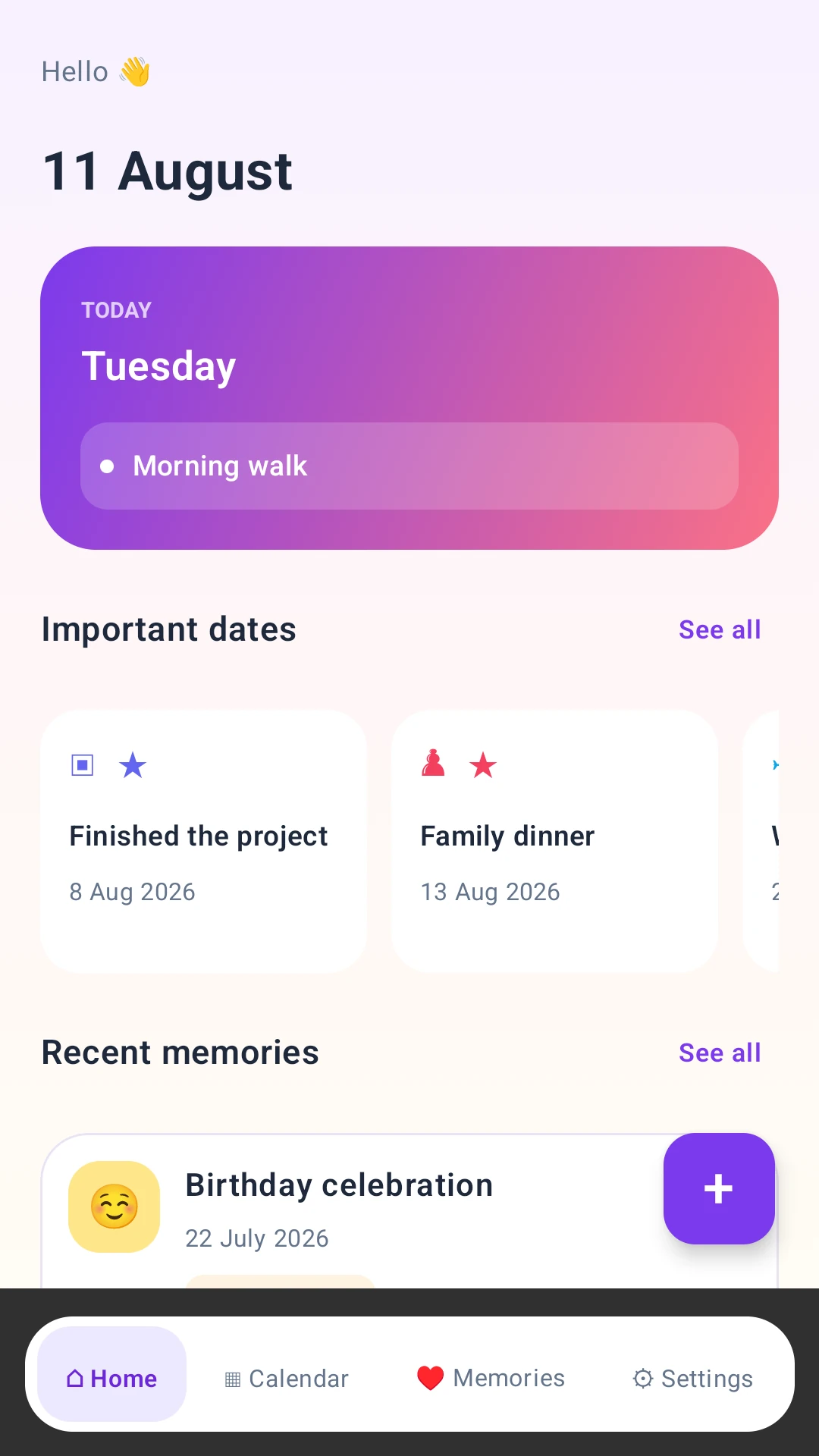 Eventful Diary home screen